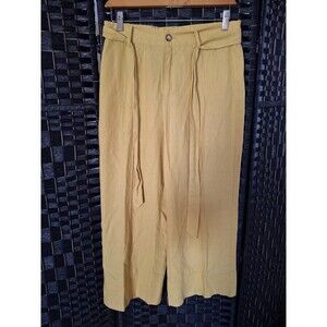 Joie Linen Blend Wide Leg Cropped Pants Mustard Tie Waist Size Small Boho Chic